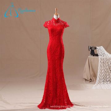Personalizado de diseño de alta calidad de encaje satinado sirena vestido de noche rojo